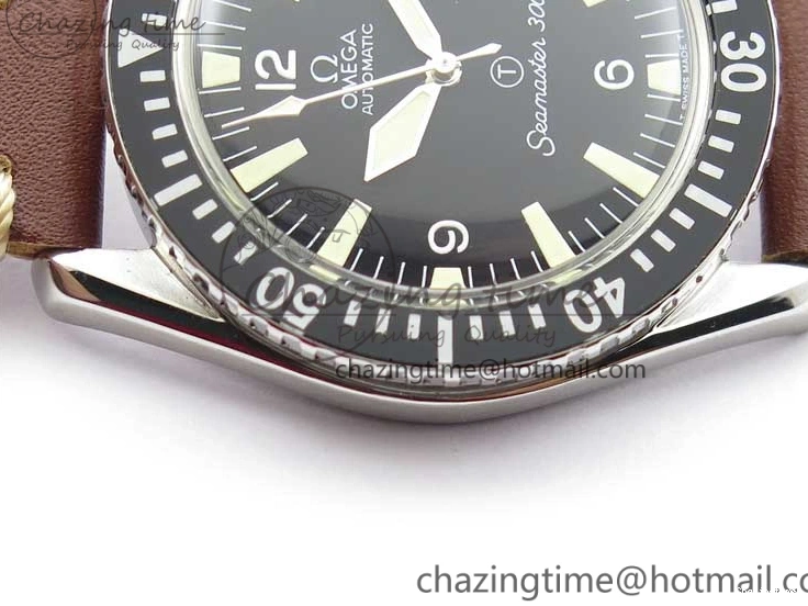 0414 Vintage Seamaster 300 Date T SS B12 Black Dial On Brown Leather Strap A2836 (Free Nylon Strap) WeatherProof 7911